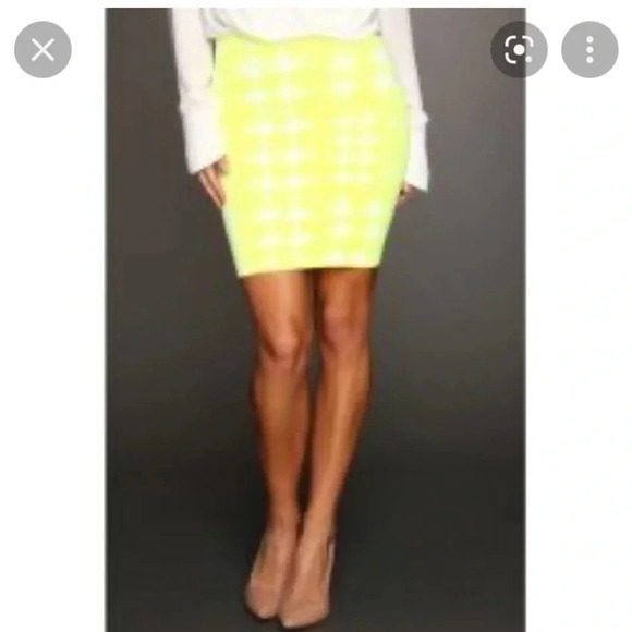 BCBG MAXAZRIA - Simone Ikat Power Skirt (Neon Yellow Combo) size small NWOT - Picture 2 of 12